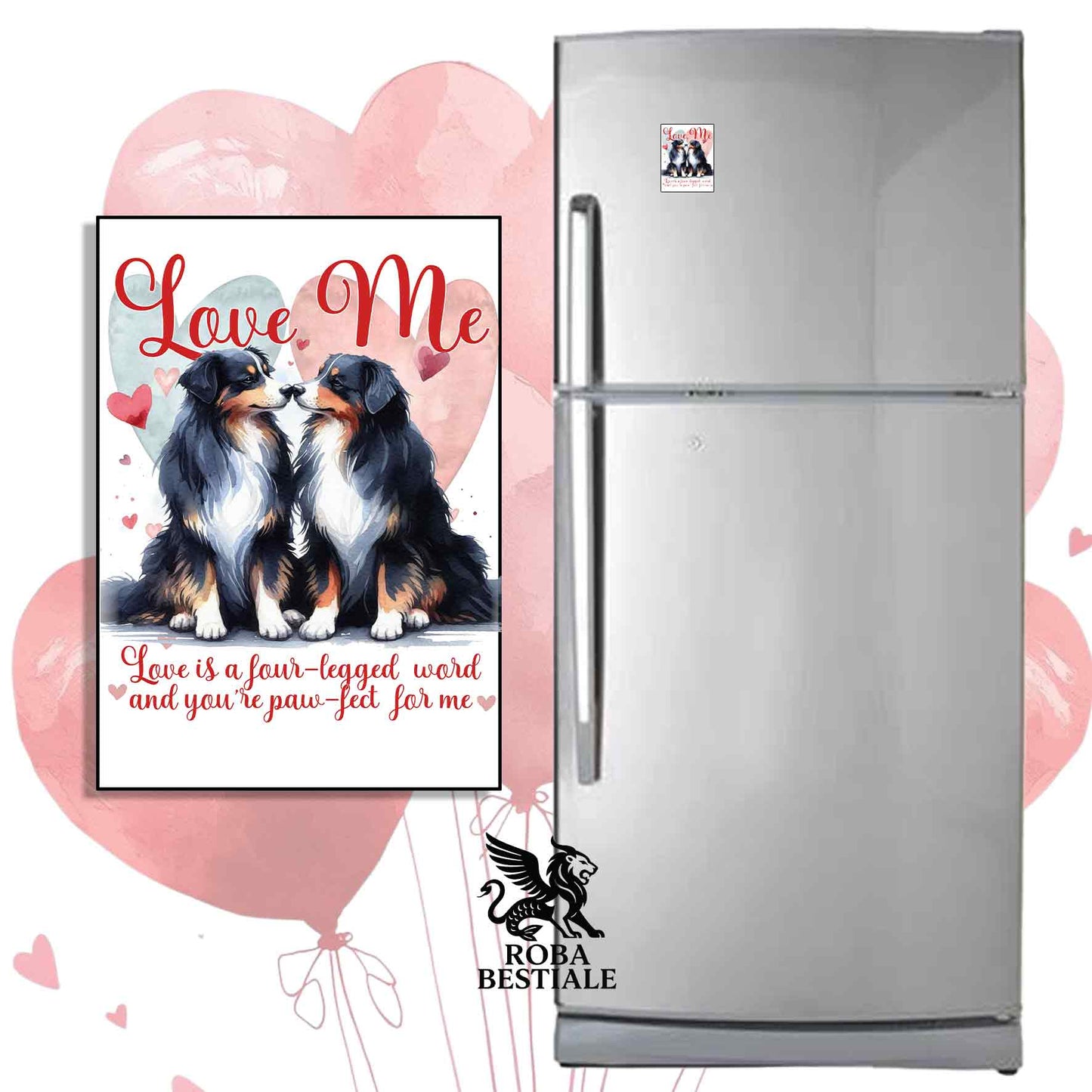 Calamita LOVE ME - AUSTRALIAN SHEPHERD Black Tricolor - in MDF - 7x5 cm