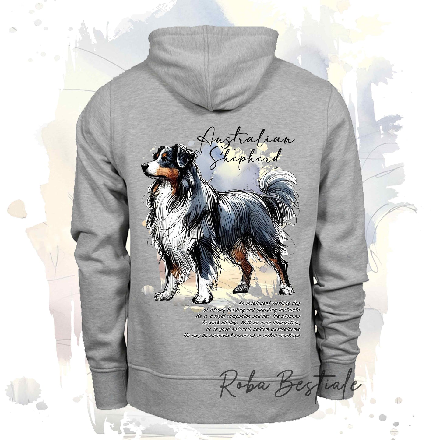 Felpa BEHAVIOR - AUSTRALIAN SHEPHERD Black Tricolor - Standard FCI - Unisex - Grigia - dalla XS alla 3XL