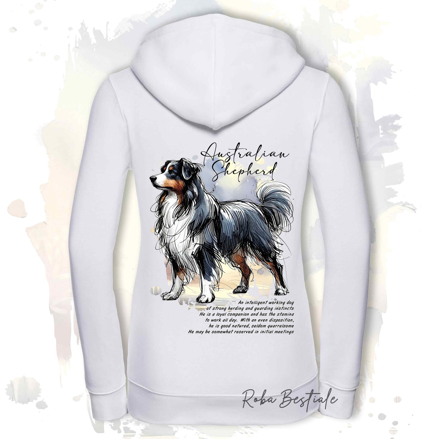 Felpa BEHAVIOR - AUSTRALIAN SHEPHERD Black Tricolor - Con Cerniera - Uomo o Donna - Bianca o Grigia - dalla XS alla 3XL
