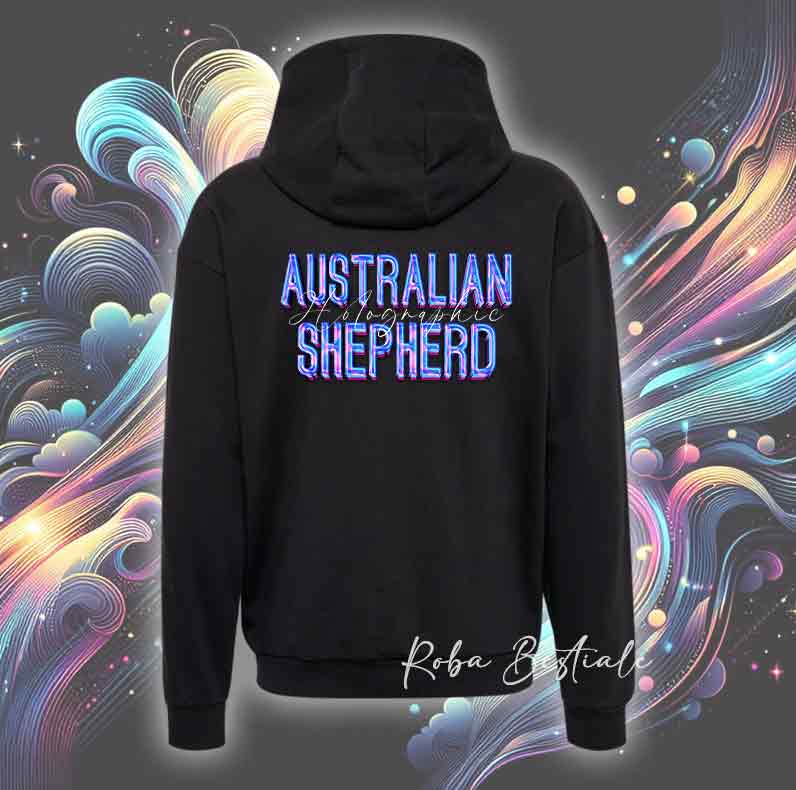 Felpa Invernale HOLO - AUSTRALIAN SHEPHERD Black Tricolor - Con Cappuccio, Unisex - Nera - dalla XS alla 3XL