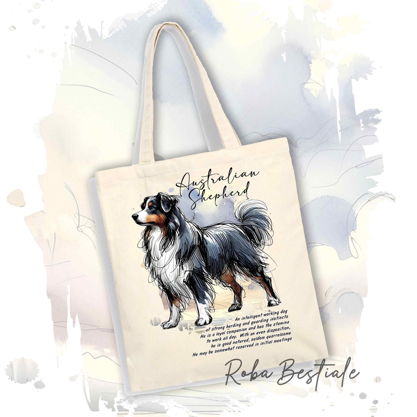 Shopper BEHAVIOR - AUSTRALIAN SHEPHERD Black Tricolor - Standard FCI - Diversi colori disponibili, 100% Cotone