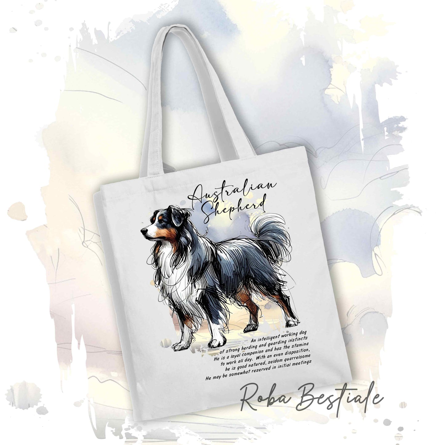 Shopper BEHAVIOR - AUSTRALIAN SHEPHERD Black Tricolor - Standard FCI - Diversi colori disponibili, 100% Cotone