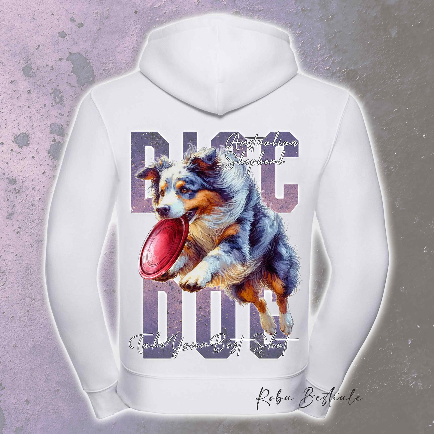 Felpa APTITUDE - DISC DOG - AUSTRALIAN SHEPHERD Blue Merle Blue Merle - Con Cappuccio e Full Zip, Uomo o Donna, in tanti colori - dalla XS alla 5XL