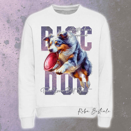 Felpa Invernale APTITUDE - DISC DOG - AUSTRALIAN SHEPHERD Blue Merle - Girocollo, Unisex, in tanti colori! - dalla XS alla 3XL