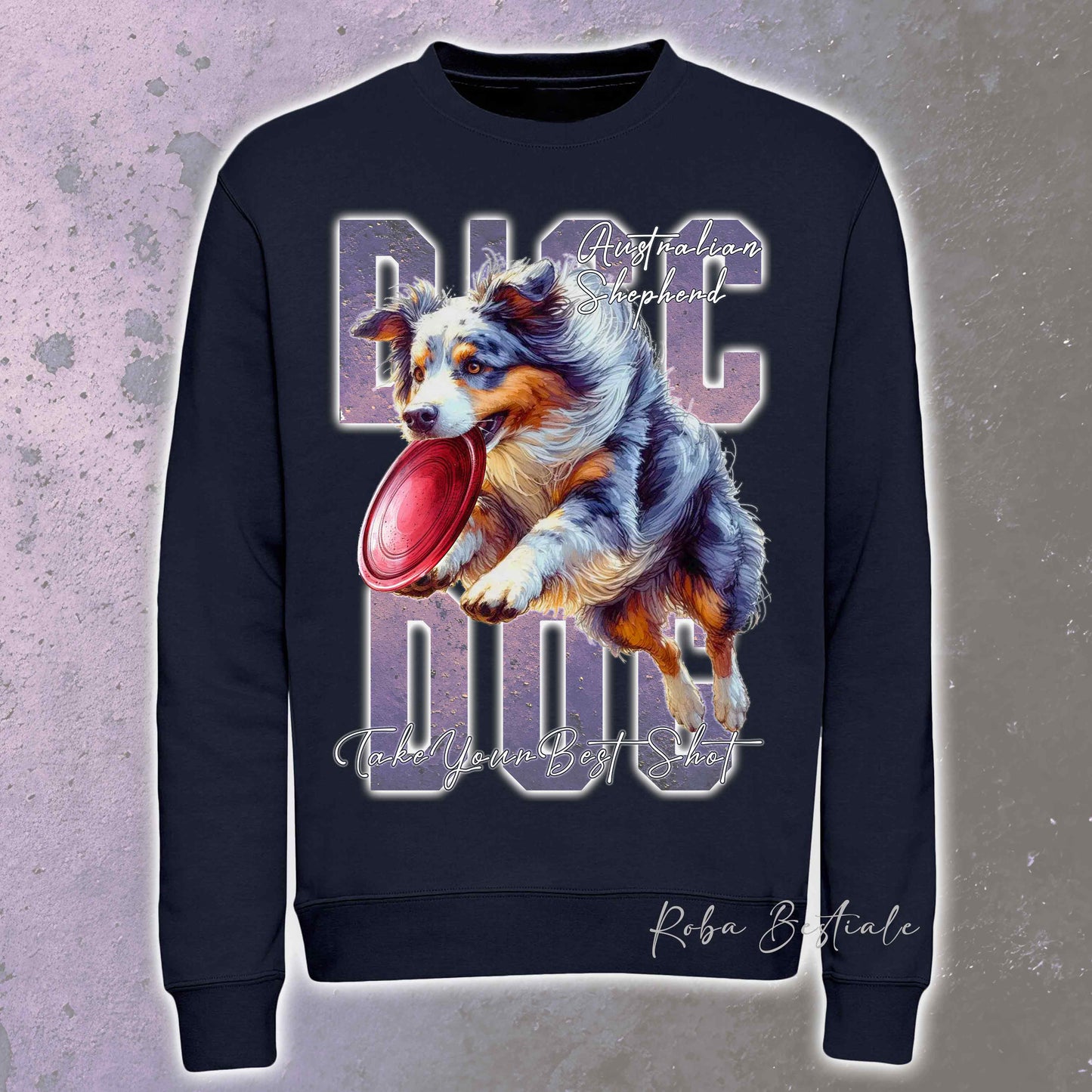 Felpa Invernale APTITUDE - DISC DOG - AUSTRALIAN SHEPHERD Blue Merle - Girocollo, Unisex, in tanti colori! - dalla XS alla 3XL