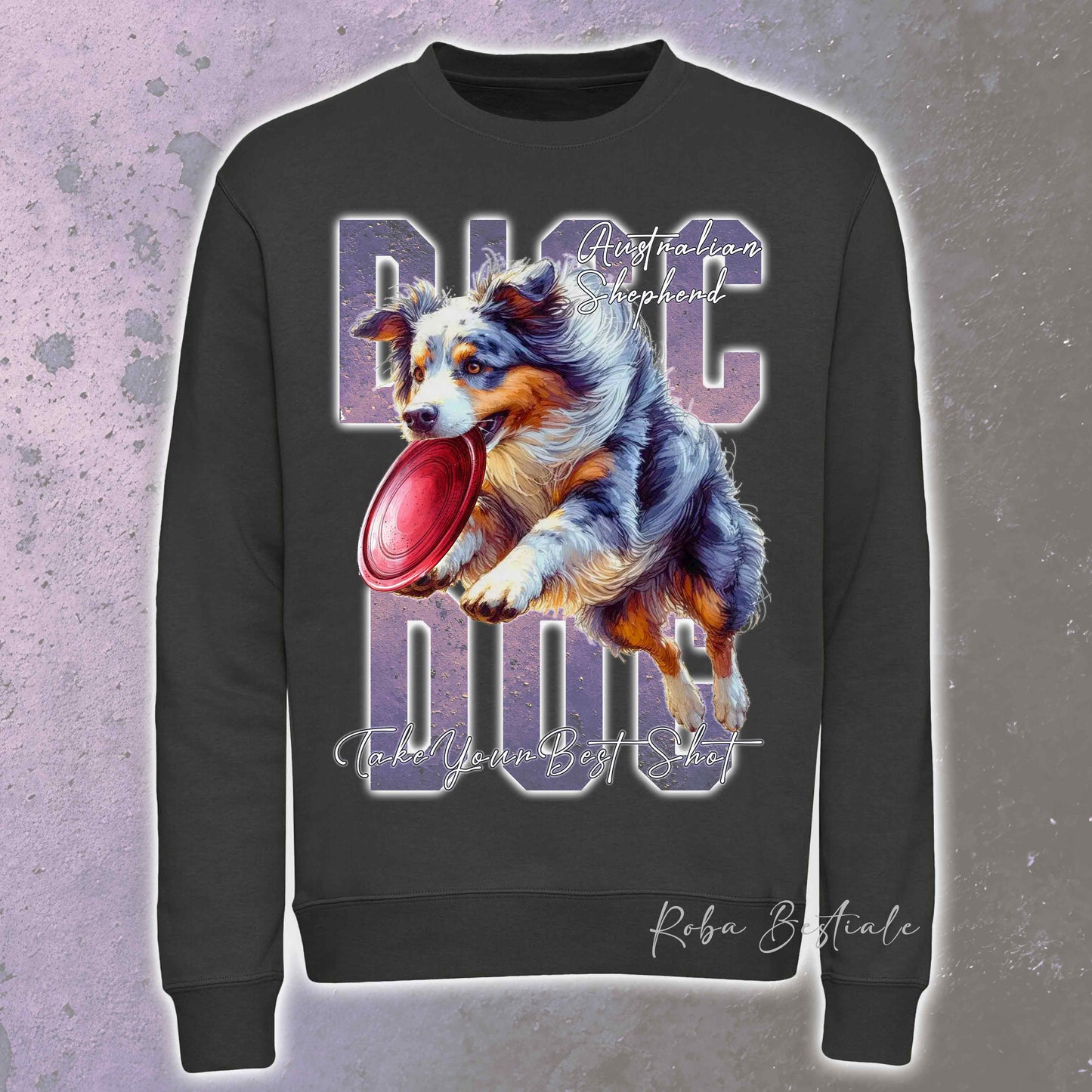 Felpa Invernale APTITUDE - DISC DOG - AUSTRALIAN SHEPHERD Blue Merle - Girocollo, Unisex, in tanti colori! - dalla XS alla 3XL