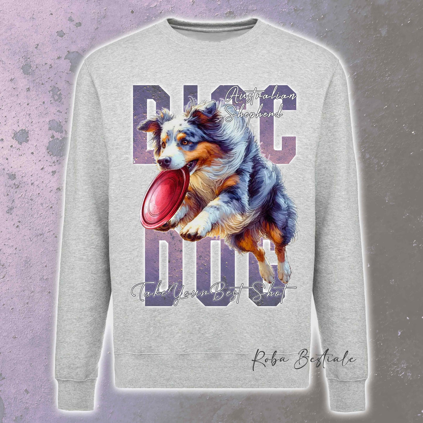 Felpa Invernale APTITUDE - DISC DOG - AUSTRALIAN SHEPHERD Blue Merle - Girocollo, Unisex, in tanti colori! - dalla XS alla 3XL