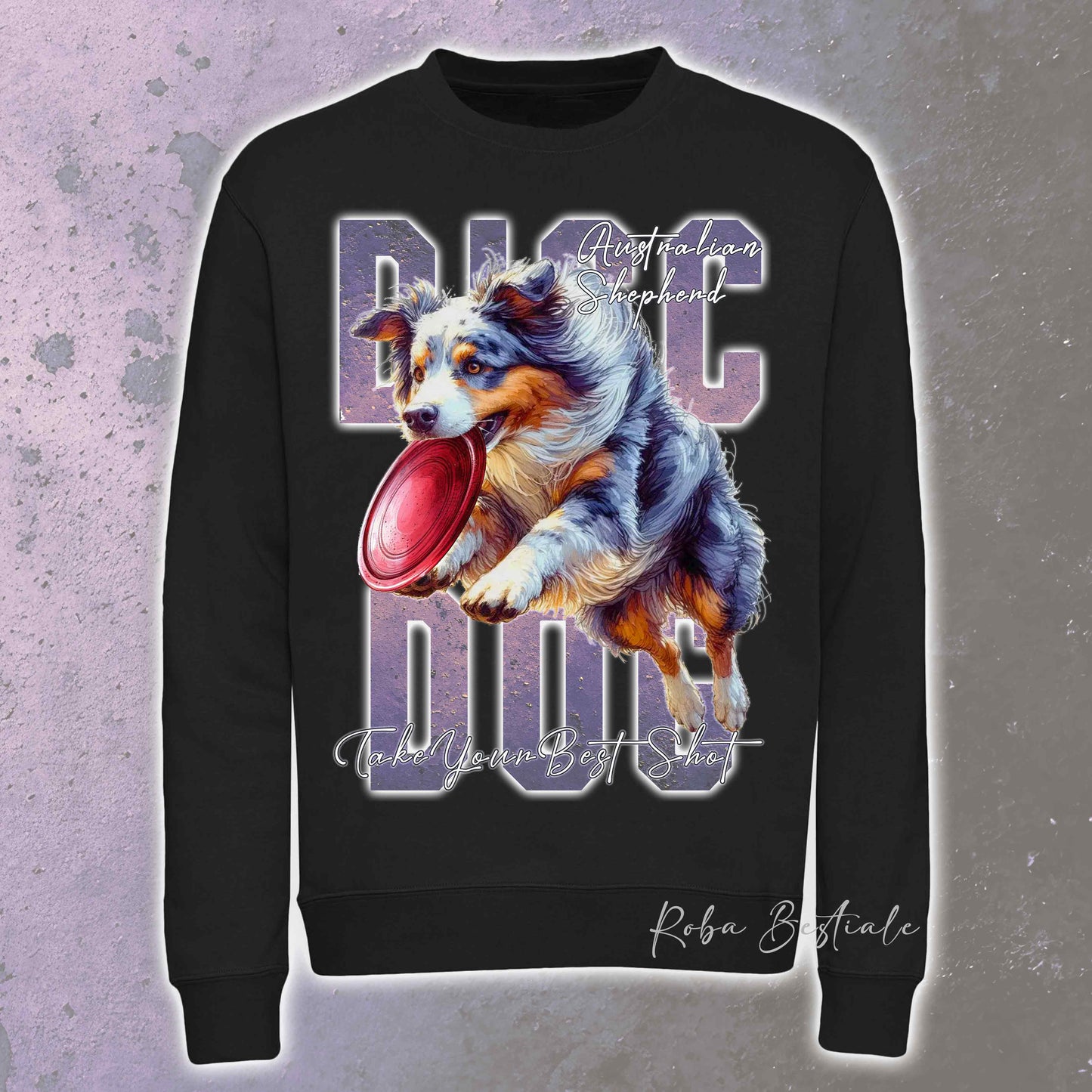 Felpa Invernale APTITUDE - DISC DOG - AUSTRALIAN SHEPHERD Blue Merle - Girocollo, Unisex, in tanti colori! - dalla XS alla 3XL