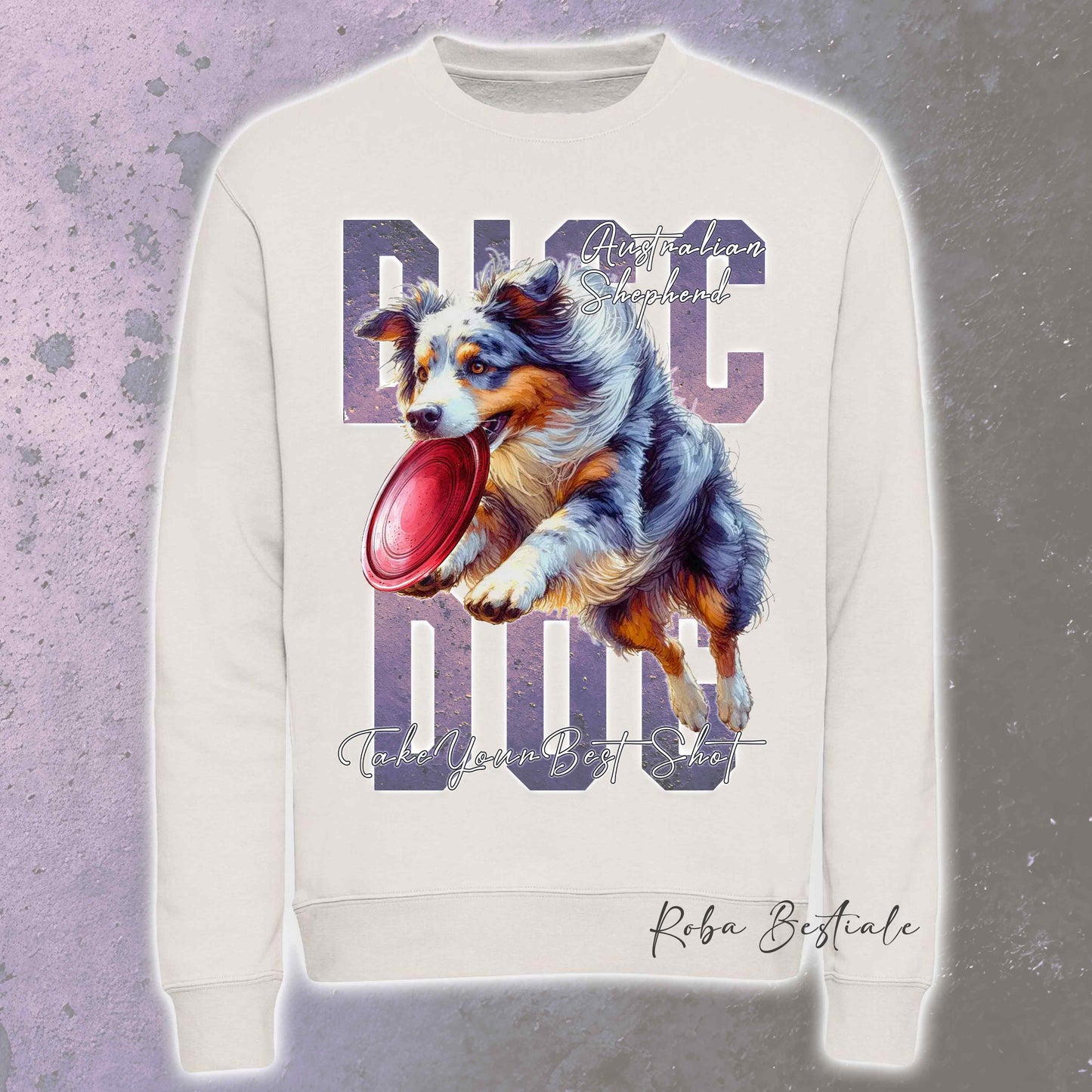 Felpa Invernale APTITUDE - DISC DOG - AUSTRALIAN SHEPHERD Blue Merle - Girocollo, Unisex, in tanti colori! - dalla XS alla 3XL
