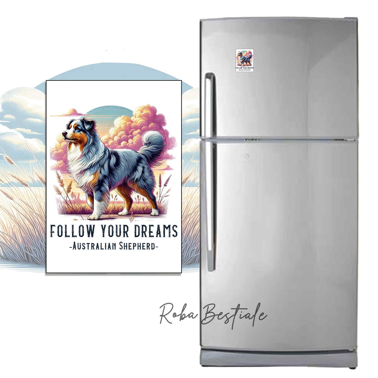 Calamita QUOTES "DREAM" - AUSTRALIAN SHEPHERD Blue Merle - in MDF, 7x5 cm