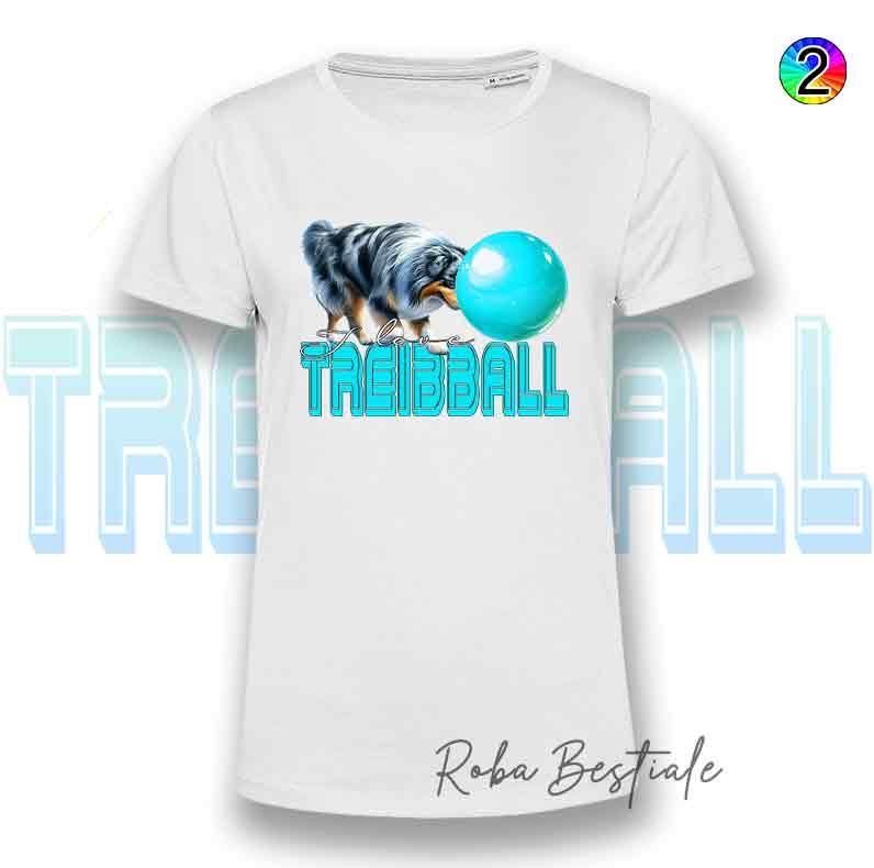 T-Shirt I LOVE TREIBBALL - AUSTRALIAN SHEPHERD Blue Merle - Scritta in due colori a scelta - dalla XS alla 5XL