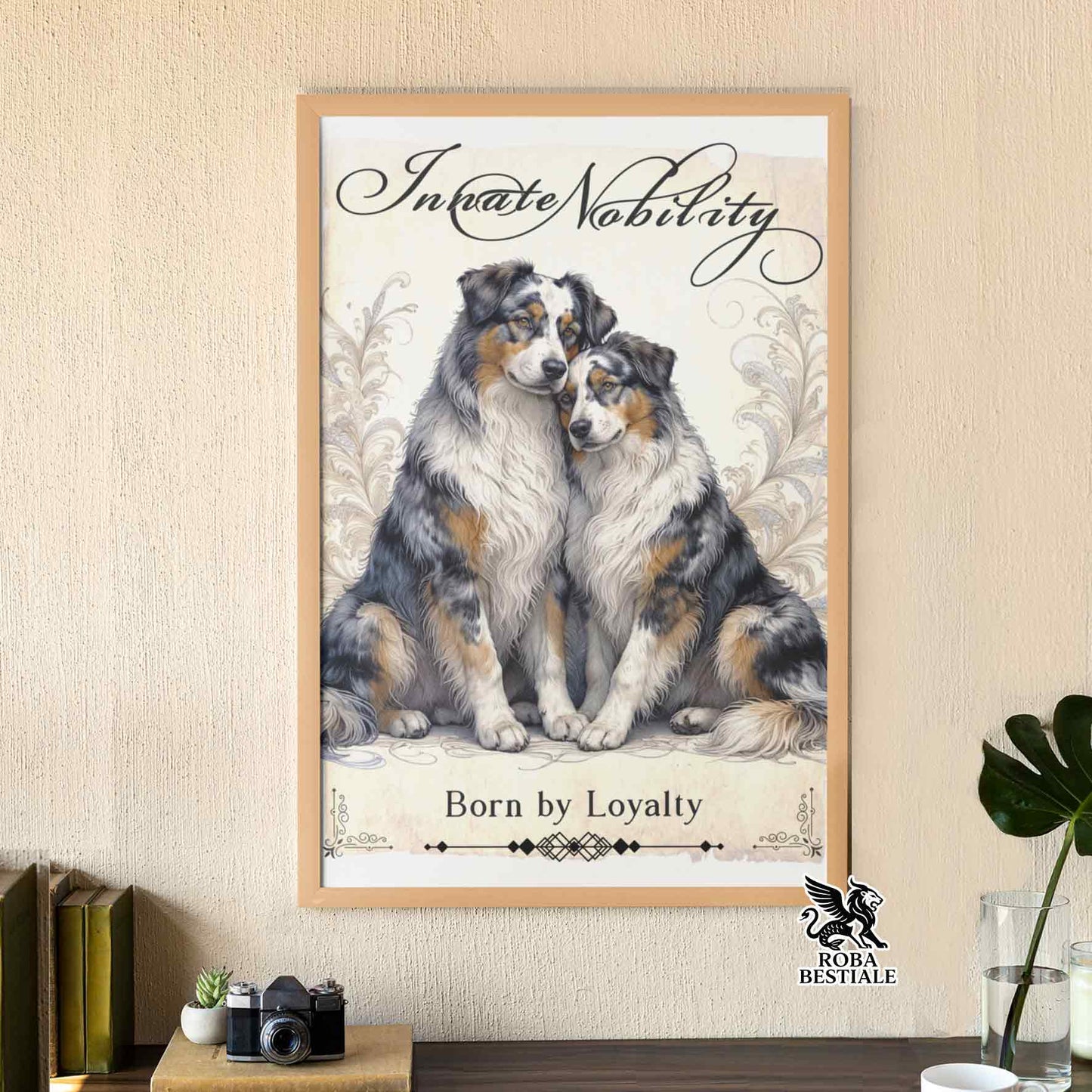 Quadretto NOBILITY - AUSTRALIAN SHEPHERD Blue Merle - Con cornice in legno, formato A4