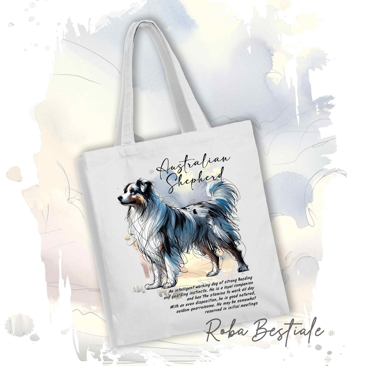 Shopper BEHAVIOR - AUSTRALIAN SHEPHERD Blue Merle - Standard FCI - Diversi colori disponibili, 100% Cotone