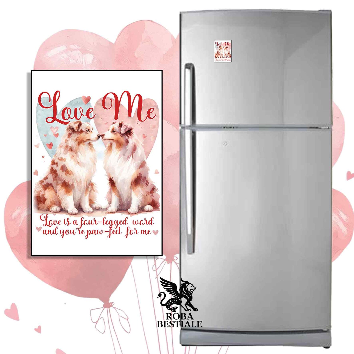 Calamita LOVE ME - AUSTRALIAN SHEPHERD Red Merle - in MDF - 7x5 cm