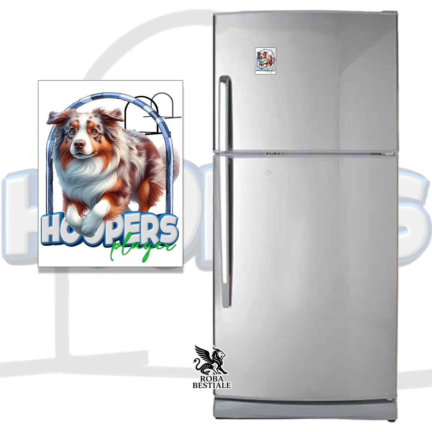 HOOPERS Player Magnet - AUSTRALIAN SHEPHERD Red Merle - in MDF - 7x5 cm