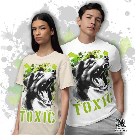 T-Shirt TOXIC - AUSTRALIAN SHEPHERD Tricolor - Bianca o Beige, da Uomo o da Donna - dalla XS alla 5XL