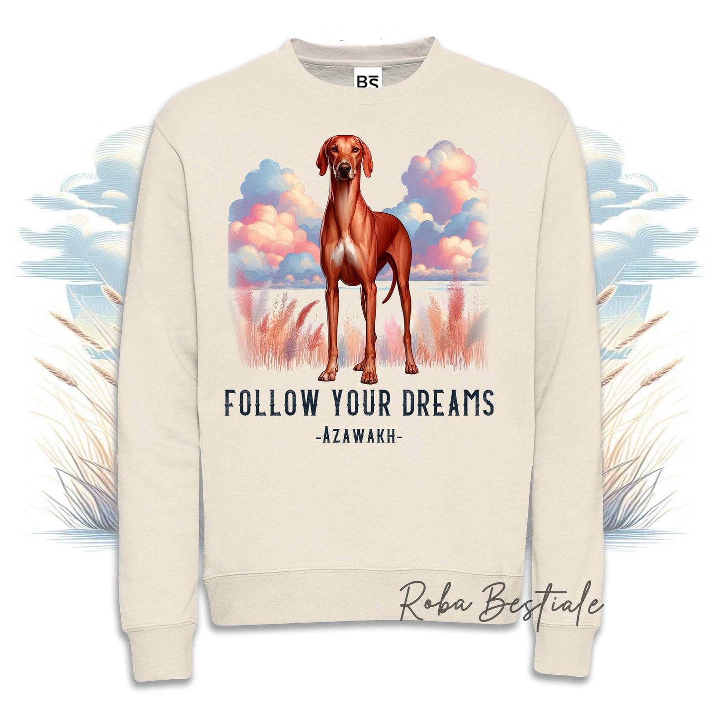 Felpa Invernale QUOTES "DREAM" - AZAWAKH - Girocollo, Unisex - Off White, Bianca o Grigia - dalla XS alla 3XL