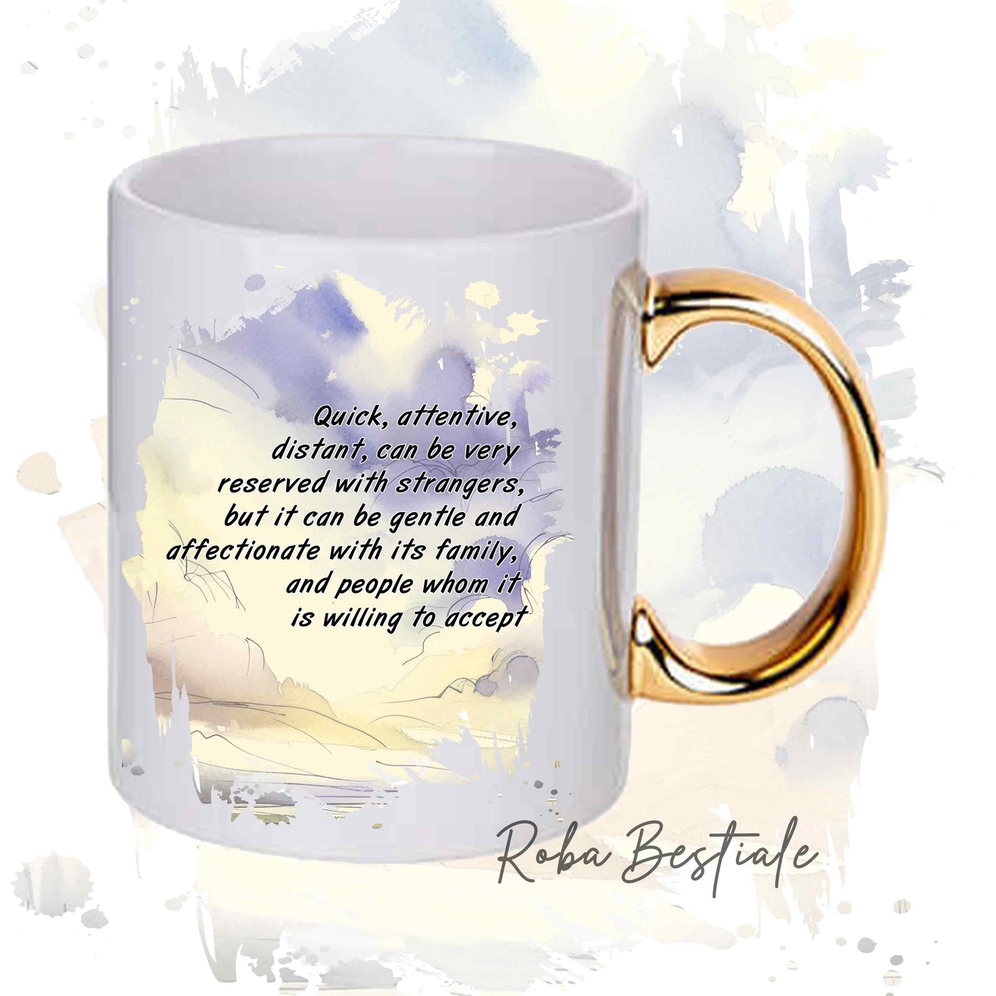 Tazza BEHAVIOR - AZAWAKH - Standard FCI - In Ceramica, con manico dorato - 330 ml