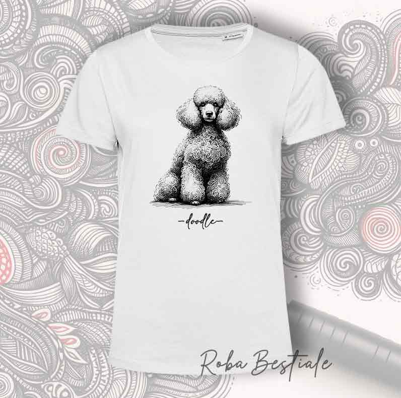 DOODLE T-Shirt - White POODLE - White, for Men or Women - XS to 5XL