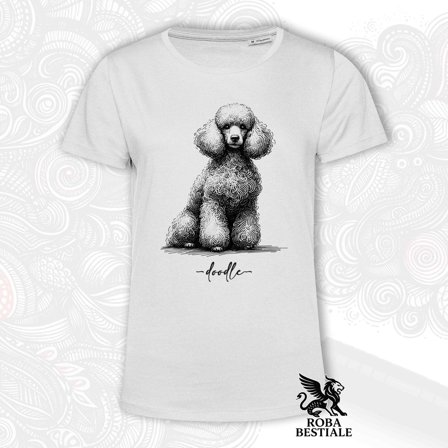 DOODLE T-Shirt - White POODLE - White, for Men or Women - XS to 5XL
