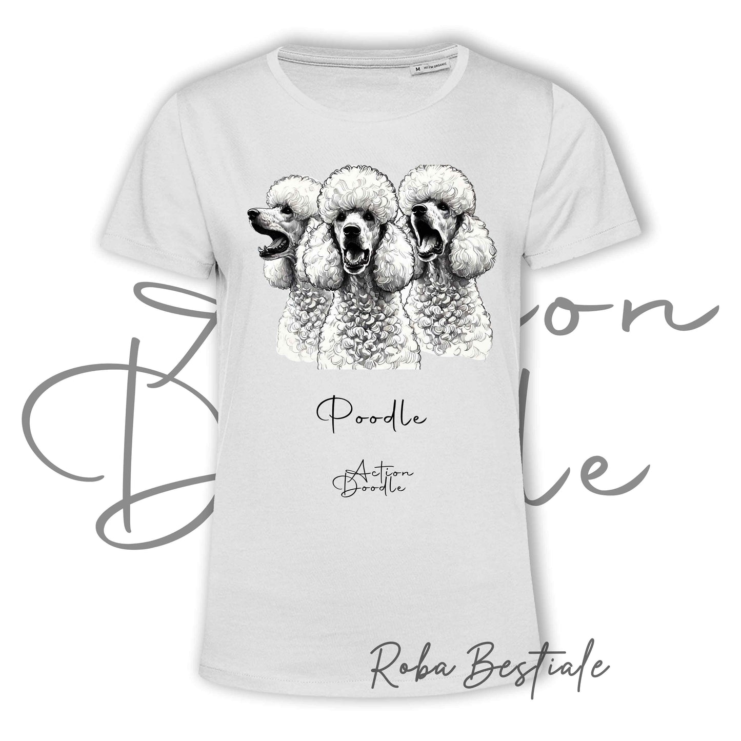 T-Shirt ACTION DOODLE - BARBONE Grande Mole Bianco 1 - 100% Cotone, Bianca, Uomo o Donna - dalla XS alla 5XL