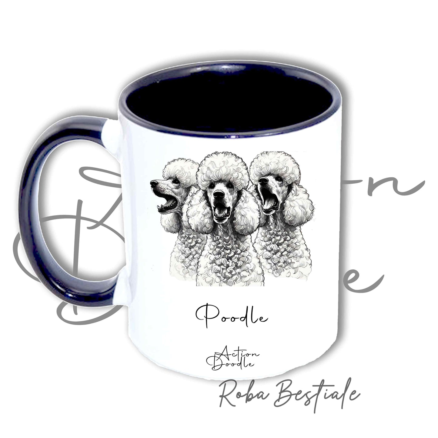 Tazza ACTION DOODLE - BARBONE Grande Mole Bianco 1 - In Ceramica, con manico e interno colorati - 330 ml