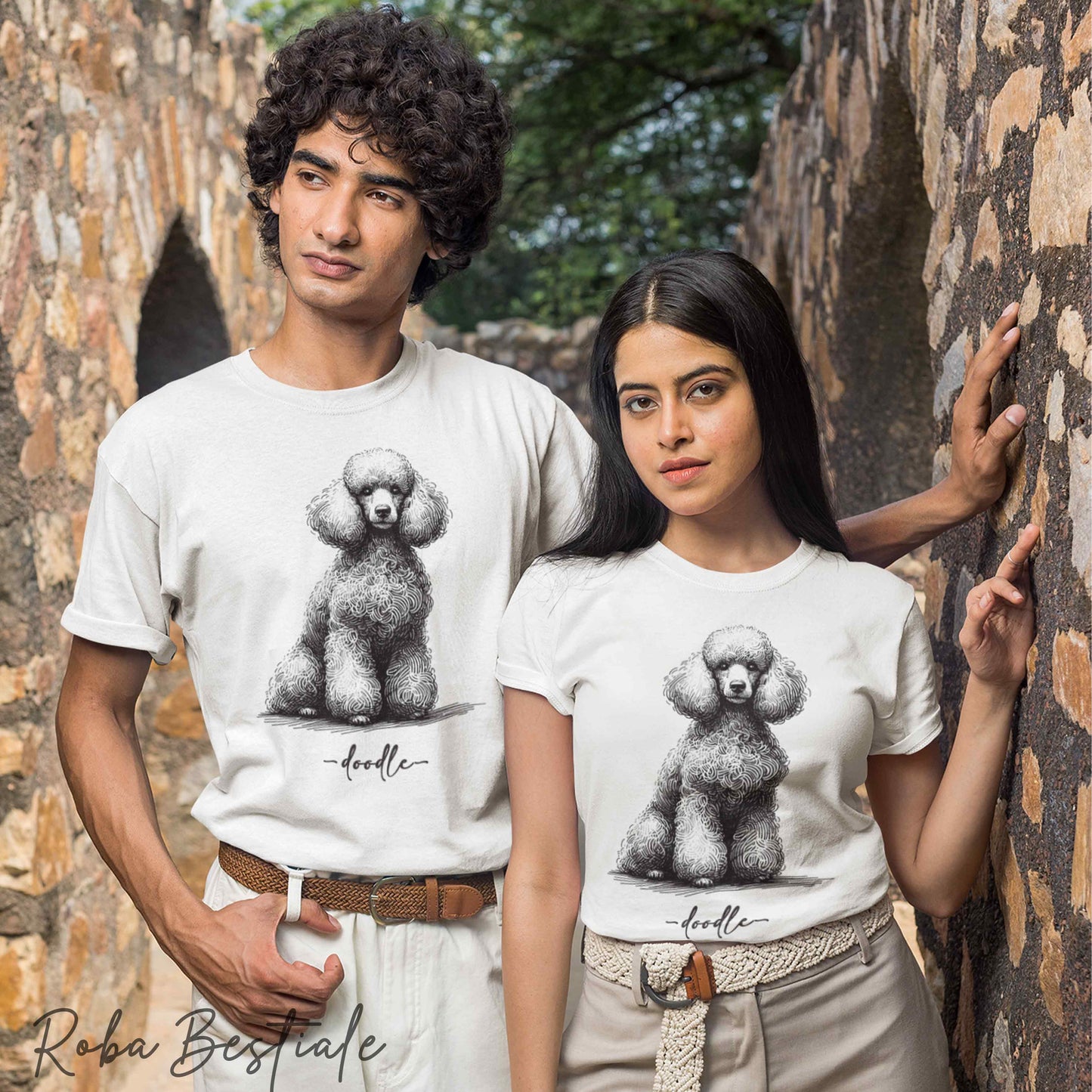 T-Shirt DOODLE - BARBONE Bianco - Bianca, da Uomo o da Donna - dalla XS alla 5XL