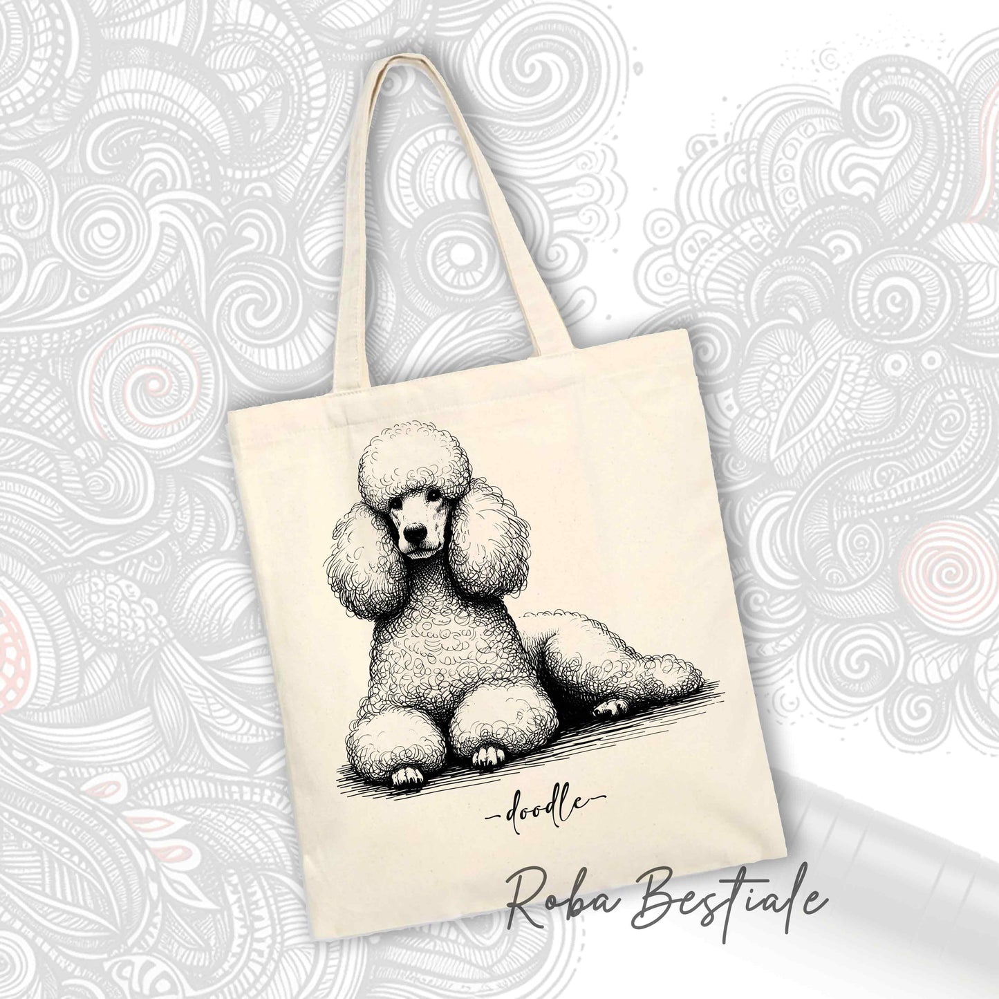 DOODLE Elegance Shopper - Big White Poodle - Various colors available, 100% Cotton