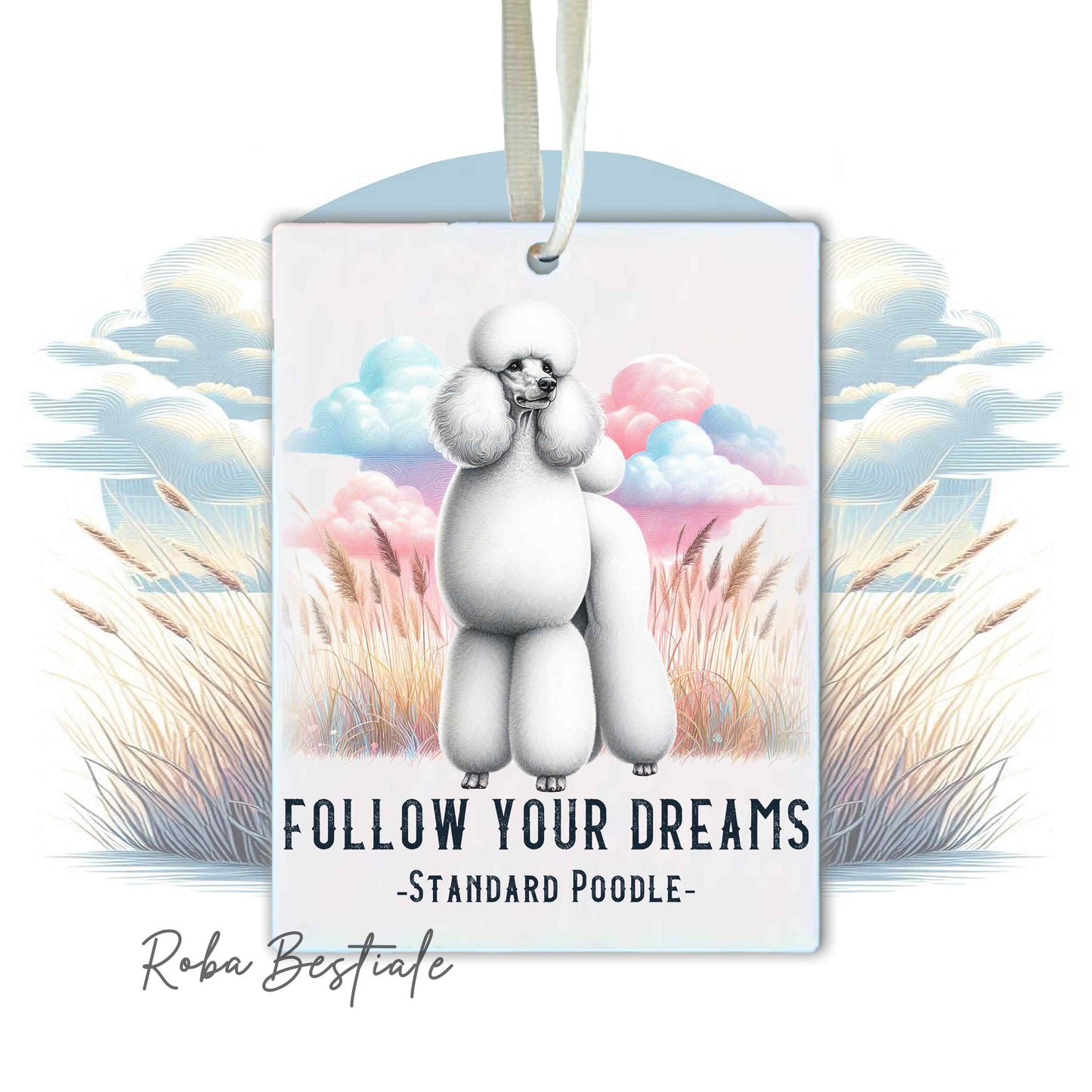 Deodorante Auto QUOTES "DREAM" - BARBONE Grande Mole Bianco - In Feltro, con cordino - 7,5 x 10 cm
