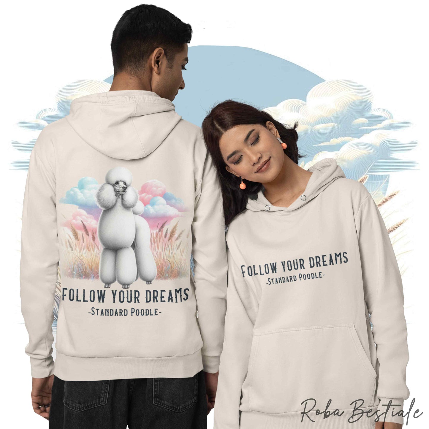 Felpa Estiva QUOTES "DREAM" - BARBONE Grande Mole Bianco - con Cappuccio, Unisex - Off White, Bianca o Grigia - dalla S alla 2XL