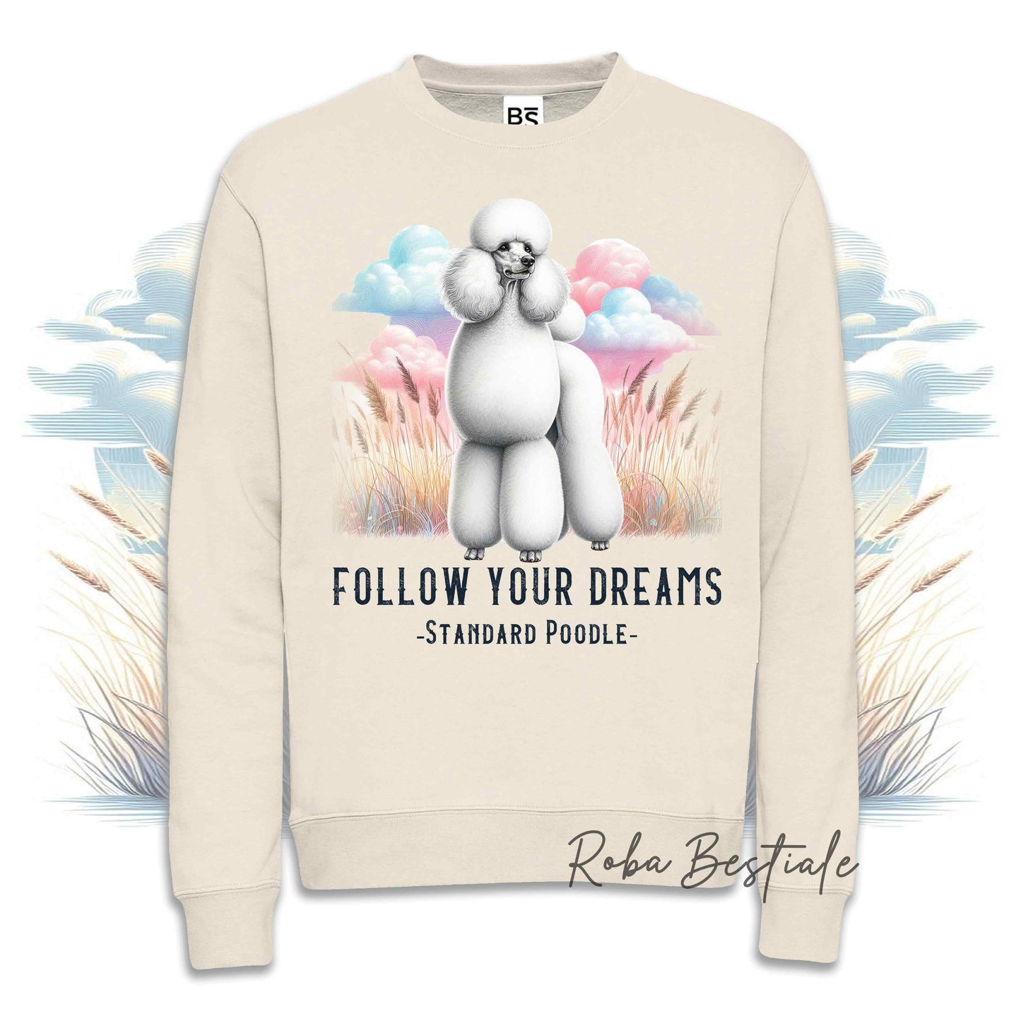 Felpa Invernale QUOTES "DREAM" - BARBONE Grande Mole Bianco - Girocollo, Unisex - Off White, Bianca o Grigia - dalla XS alla 3XL