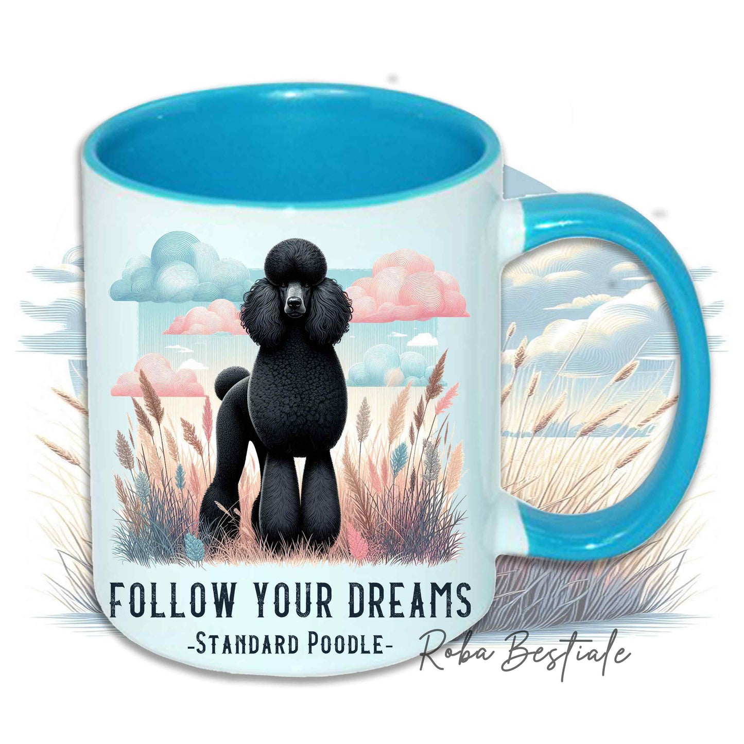 Tazza QUOTES "DREAM" - BARBONE Grande Mole Nero - In Ceramica, con manico e interno in diversi colori - 330 ml