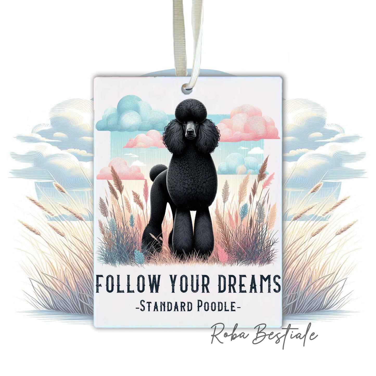 Deodorante Auto QUOTES "DREAM" - BARBONE Grande Mole Nero - In Feltro, con cordino - 7,5 x 10 cm