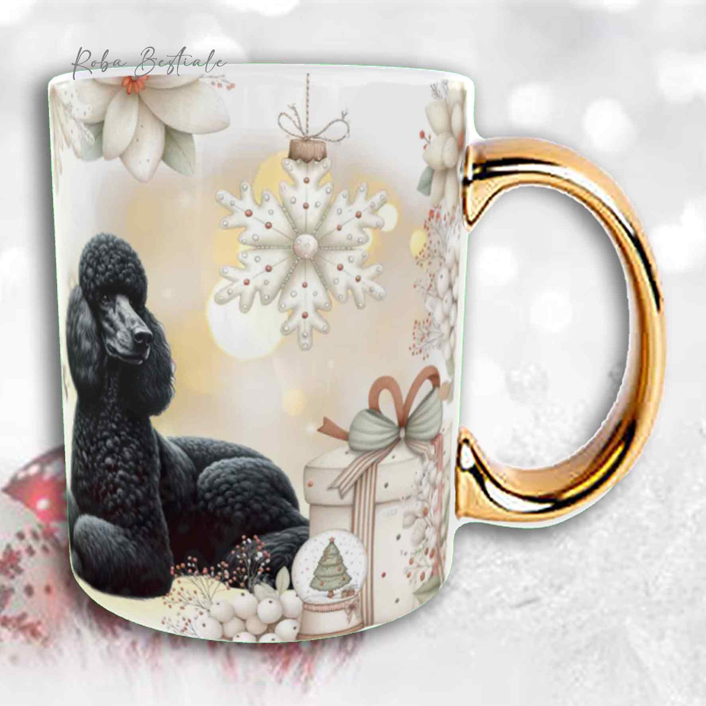 Tazza COZY WINTER - BARBONE Grande Mole Nero - In Ceramica, con manico color Oro - 330 ml