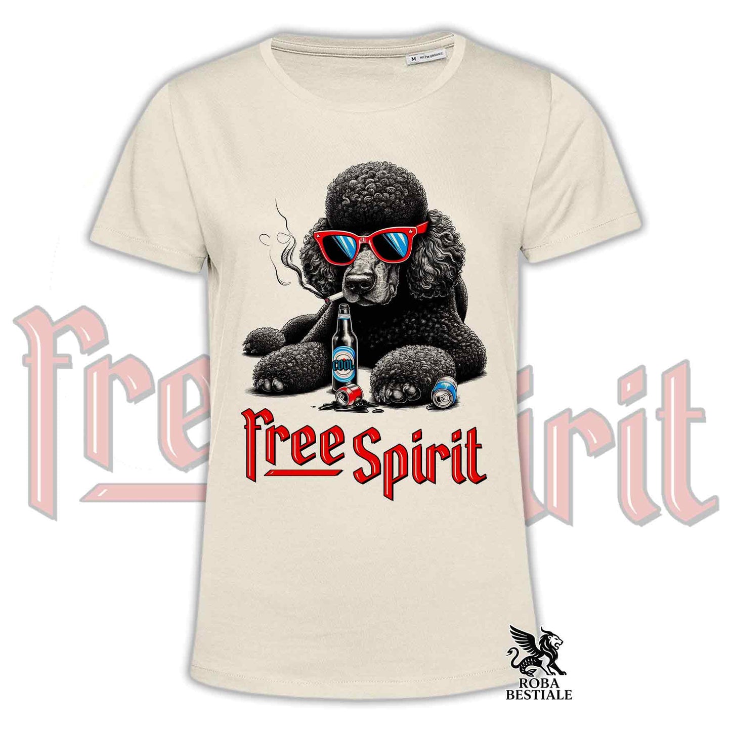T-shirt FREE SPIRIT - CANICHE Grande Taille Noir - Blanche ou Beige, Homme ou Femme - du XS au 5XL