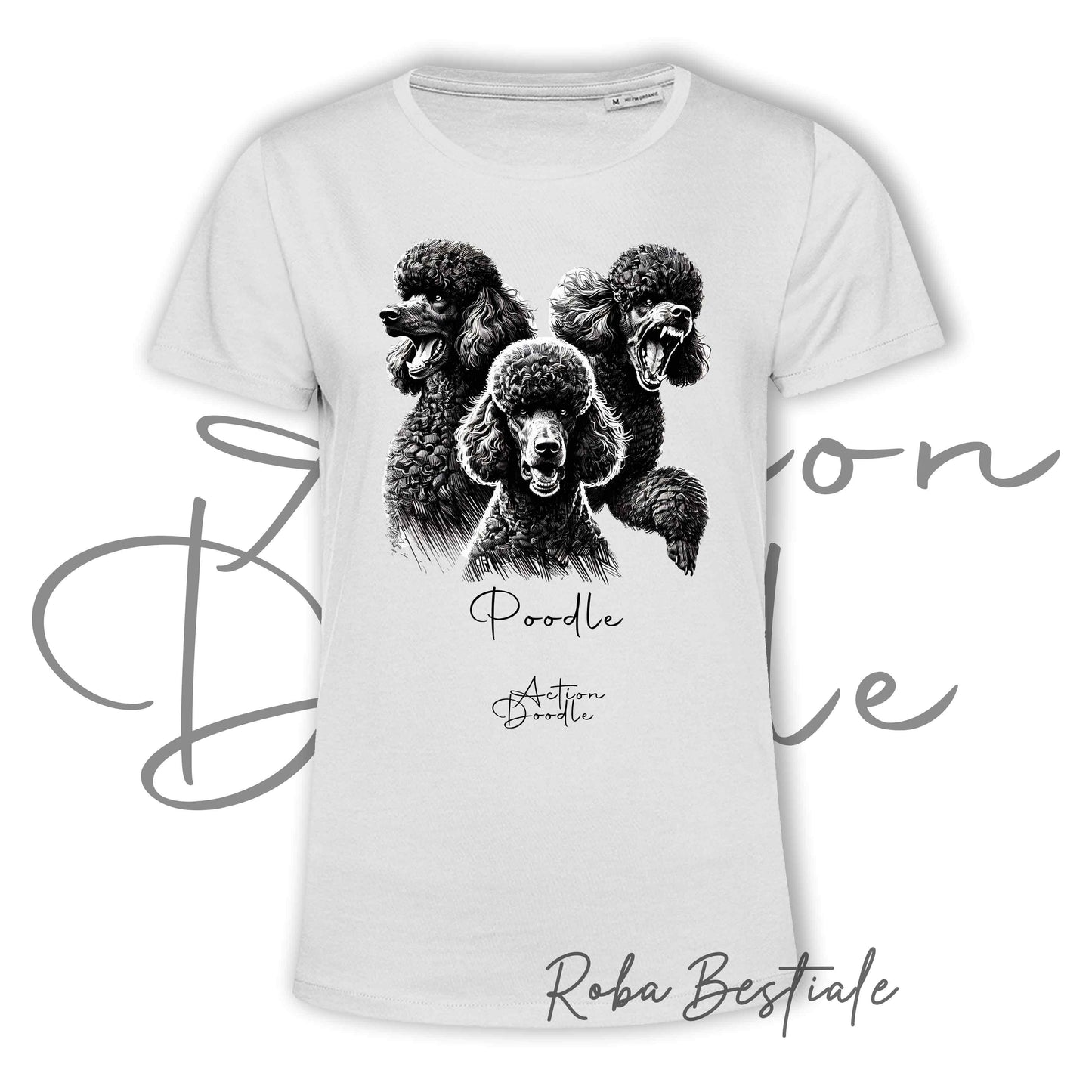 T-Shirt ACTION DOODLE - BARBONE Grande Mole Nero 1 - 100% Cotone, Bianca, Uomo o Donna - dalla XS alla 5XL