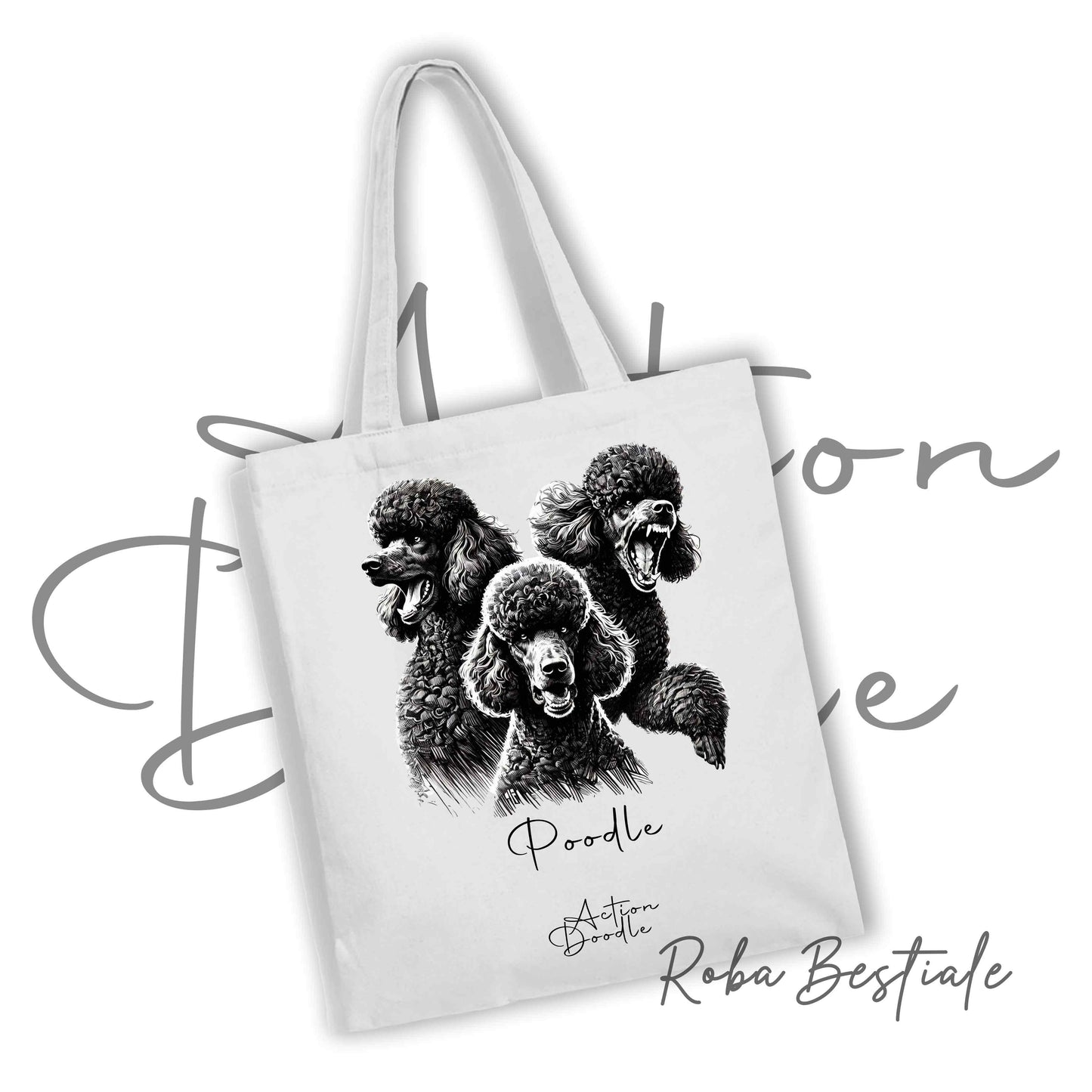 Shopper ACTION DOODLE - BARBONE Grande Mole Nero 1 - Diversi colori disponibili, 100% Cotone