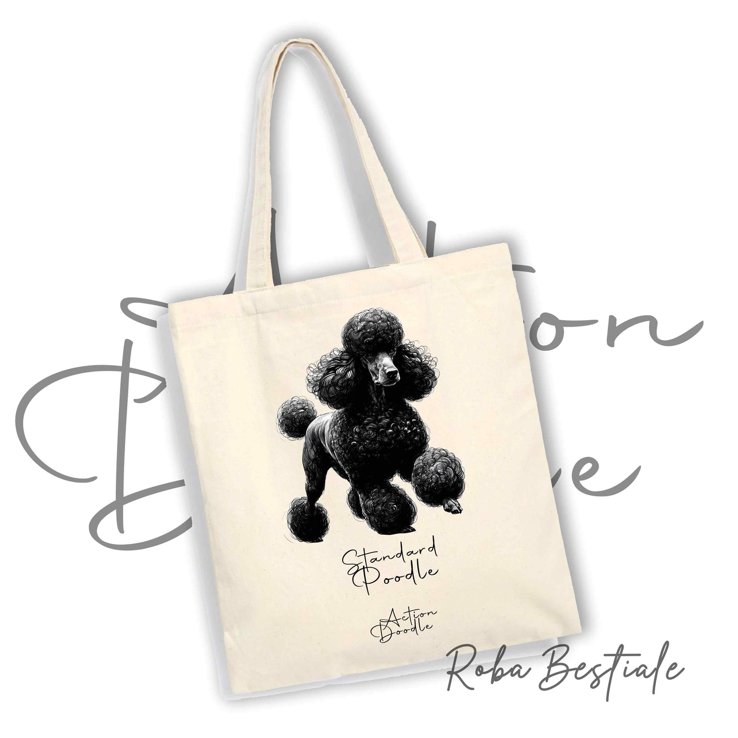 Shopper ACTION DOODLE - BARBONE Grande Mole Nero 2 - Diversi colori disponibili, 100% Cotone
