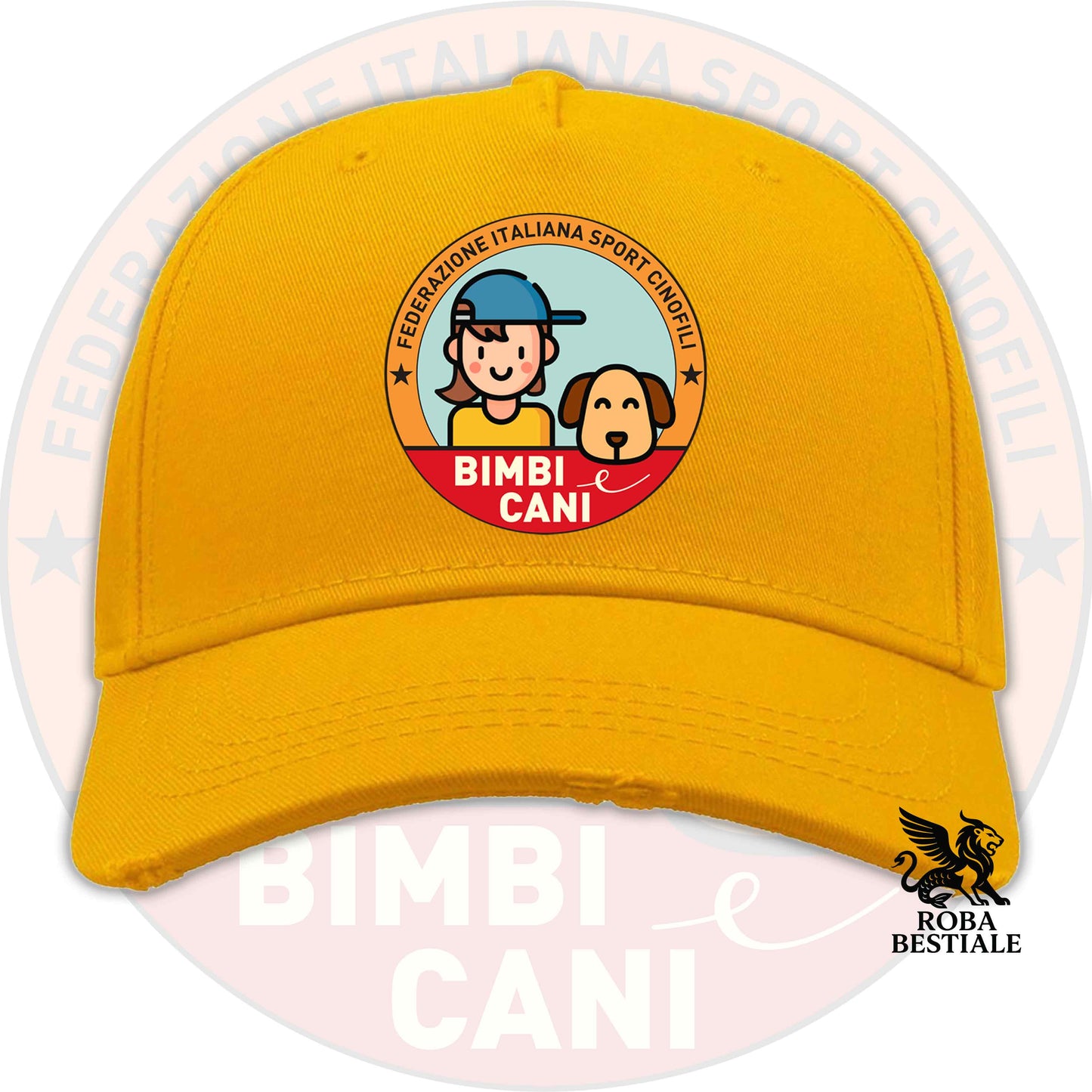 Cappellino BIMBI e CANI - Unisex - 100% Cotone - Giallo