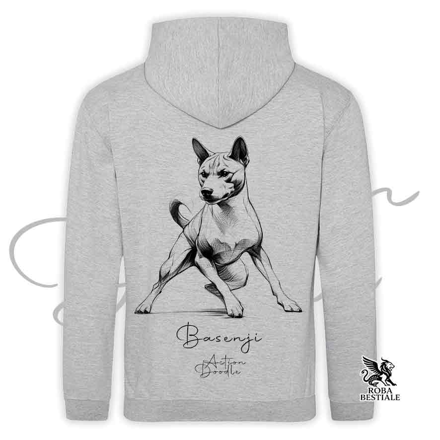 Felpa ACTION DOODLE - BASENJI - Con Cappuccio e Tasconi, diversi colori, Unisex - dalla XS alla 3XL