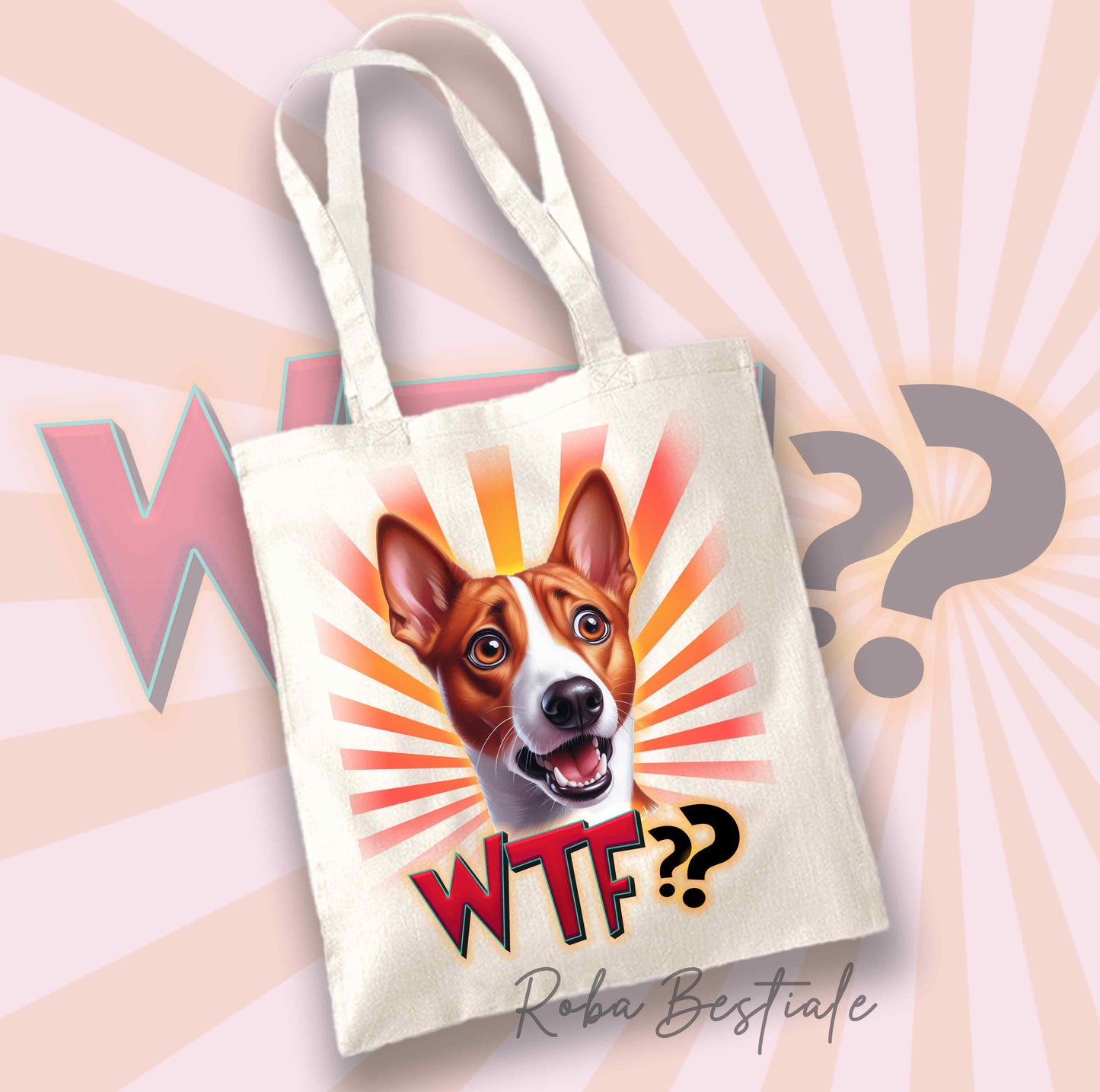 Shopper WTF?? - BASENJI - Diversi colori disponibili, 100% Cotone