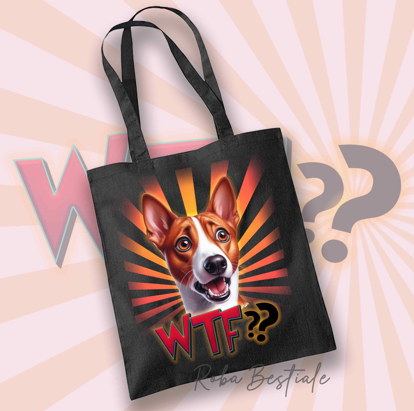 Shopper WTF?? - BASENJI - Diversi colori disponibili, 100% Cotone