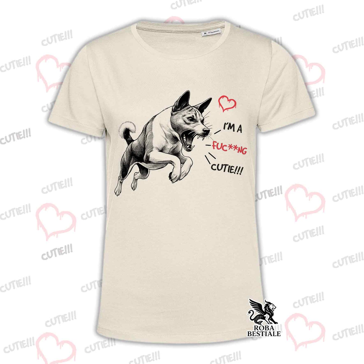T-Shirt CUTIE - BASENJI - Bianca o Beige, da Uomo o da Donna - dalla XS alla 5XL