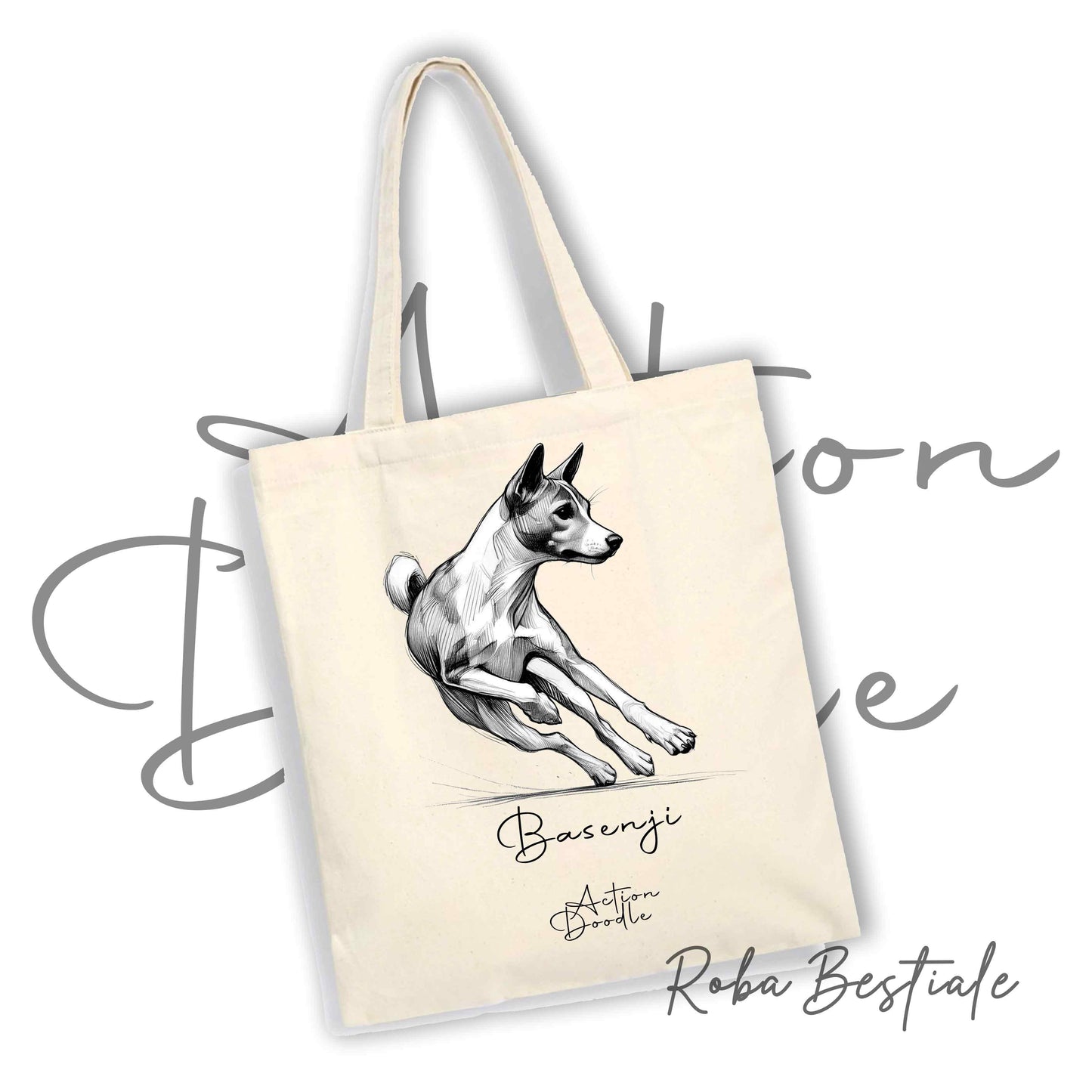 Shopper ACTION DOODLE - BASENJI 1 - Diversi colori disponibili, 100% Cotone