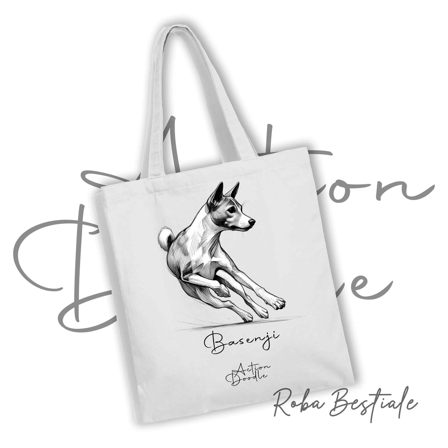 Shopper ACTION DOODLE - BASENJI 1 - Diversi colori disponibili, 100% Cotone