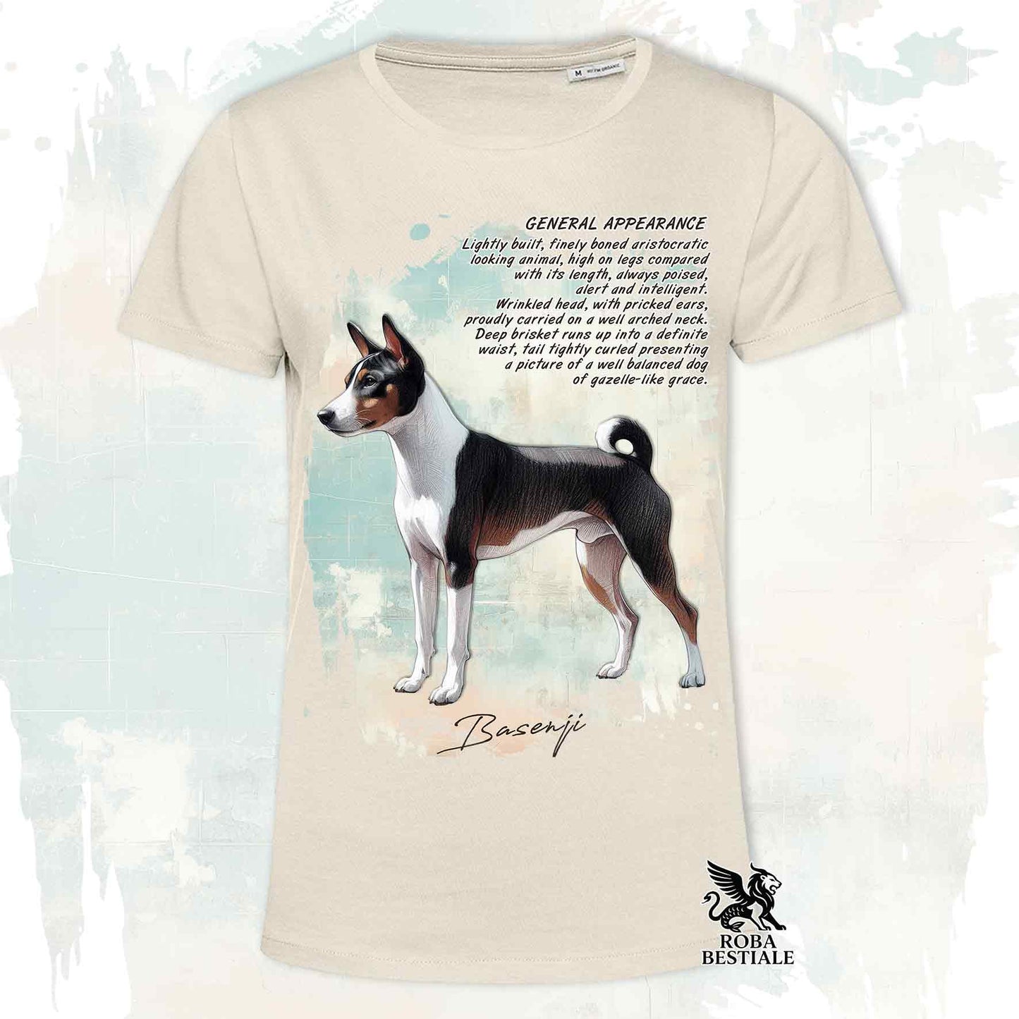 T-Shirt APPEARANCE - BASENJI Tricolore - Bianca o Beige, da Uomo o da Donna - dalla XS alla 5XL