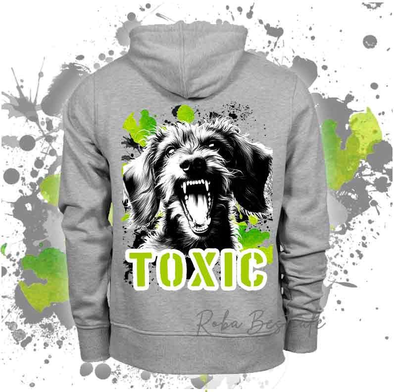 Felpa Invernale TOXIC - BASSOTTO TEDESCO a Pelo Duro - Con Cappuccio, Unisex - Grigia - dalla XS alla 3XL