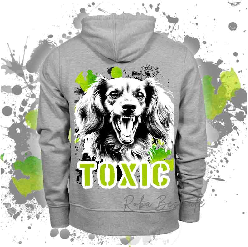 Felpa Invernale TOXIC - BASSOTTO TEDESCO a Pelo Lungo - Con Cappuccio, Unisex - Grigia - dalla XS alla 3XL
