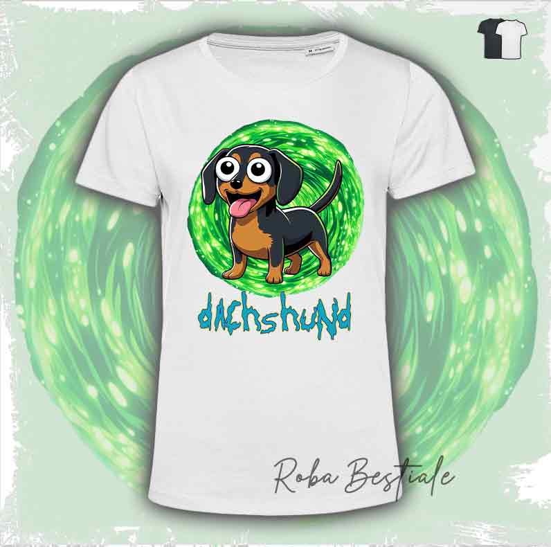 T-Shirt RICK & MORTY - BASSOTTO TEDESCO a Pelo Corto - Nero Focato - Bianca o Nera - dalla XS alla 5XL
