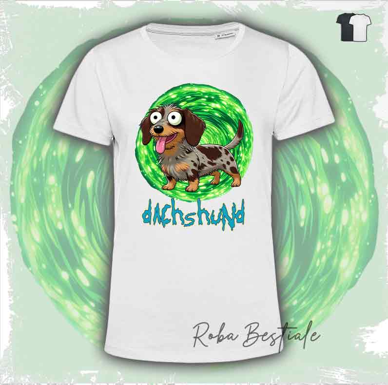 T-Shirt RICK & MORTY - BASSOTTO TEDESCO a Pelo Duro - Arlecchino Marrone - Bianca o Nera - dalla XS alla 5XL